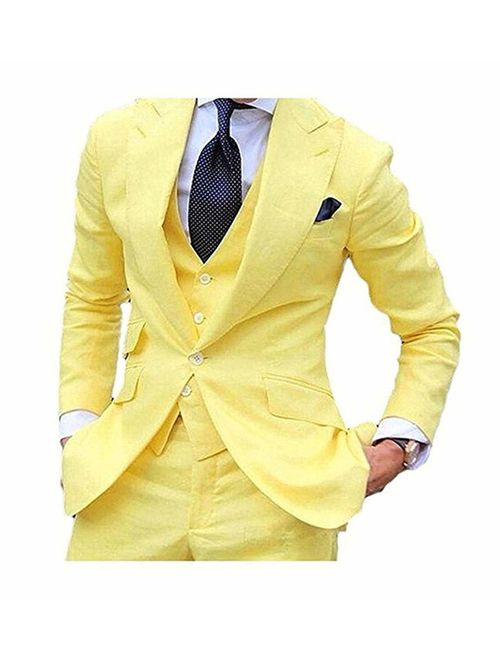 Mens Bright Colorful Suits Slim Fit Tuxedo Wedding Groom Suits,White,Yellow,Lavender,Blue