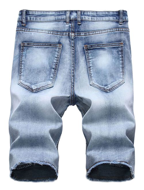 chouyatou Men's Summer Cool Stylish Wrinkle Performance Moto Ripped Denim Shorts