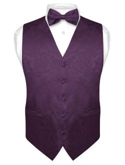 Men's Paisley Design Dress Vest & Bow Tie Dark Purple Color Bowtie Set