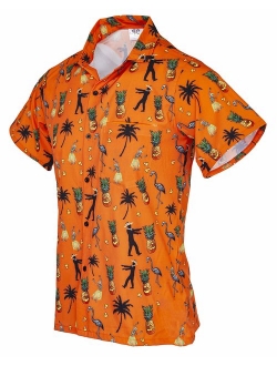 Funny Guy Mugs Men's Seasonal Hawaiian Print Button Down Short Sleeve Halloween Shirt