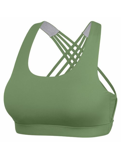 QUEENIEKE Women's Medium Support Strappy Back Energy Sport Bra Cotton Feel 6017