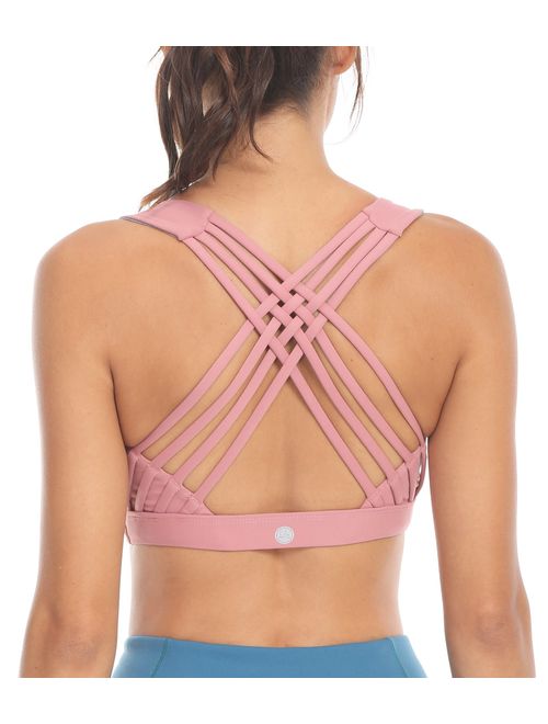 QUEENIEKE Women's Medium Support Strappy Back Energy Sport Bra Cotton Feel 6017