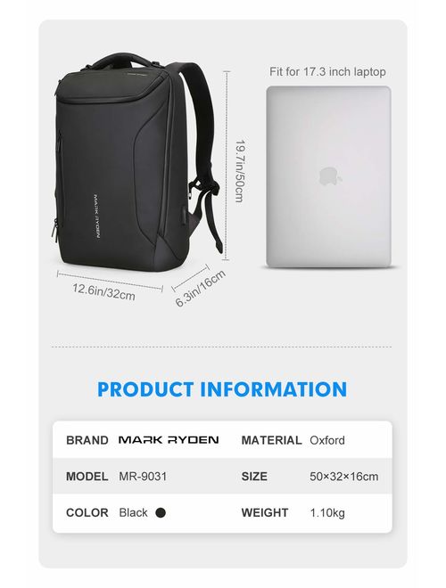 Markryden Water-proof Business laptop Backpack for School Travel Work Fits 17.3 Laptop