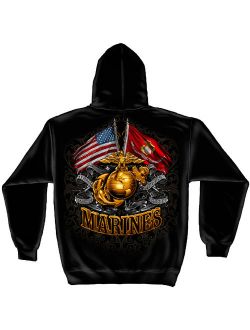 USMC Marine Corps Double Flag Gold Globe Marine Corps Foil Stamp HOODED SWEAT SHIRT X-LARGE