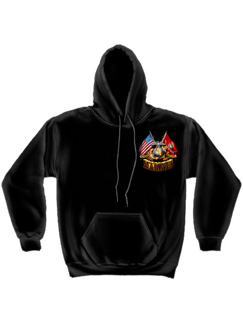 USMC Marine Corps Double Flag Gold Globe Marine Corps Foil Stamp HOODED SWEAT SHIRT X-LARGE