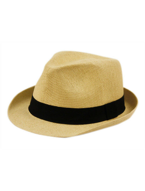 Fedora Hat Short Brim Cuban Trilby Summer Beach Sun Gangster Paper Straw Men or Women