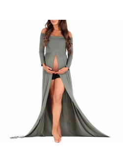 | Navy Off-Shoulder Maternity Gown