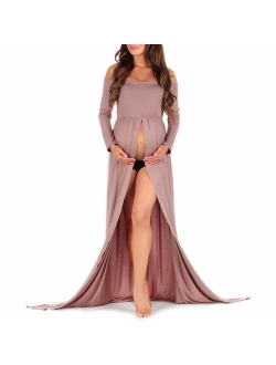 | Navy Off-Shoulder Maternity Gown