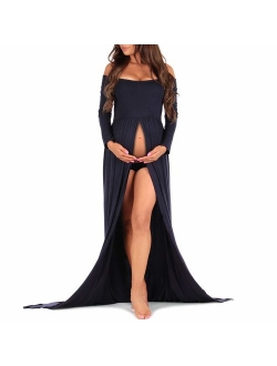 | Navy Off-Shoulder Maternity Gown