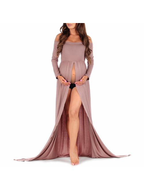 Mother Bee Maternity | Navy Off-Shoulder Maternity Gown