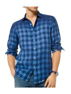 Mens Shirt Large Button Down Plaid Long-Sleeve L