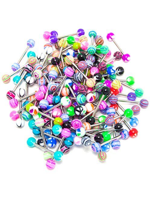 ROSENICE 20pcs Colorful Women Tongue Ring Bar Stud (Random Color)