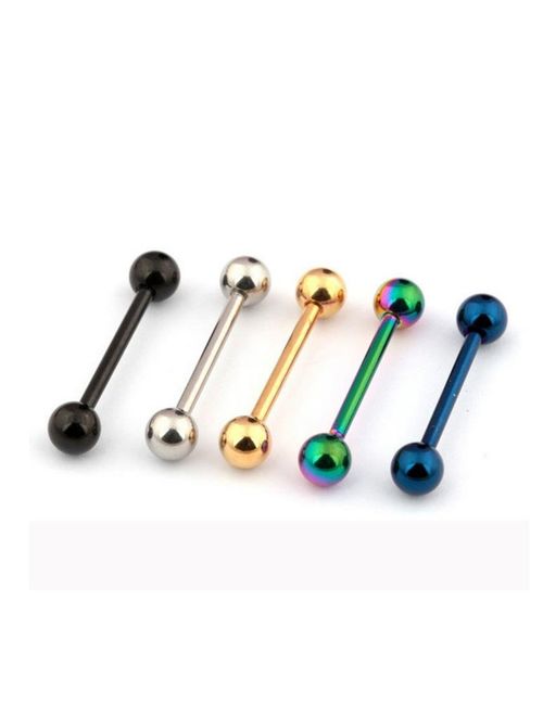 Kiokioa 12pc 14G Mix-Color Stainless Steel Straight Barbell Tongue Rings Bars Piercing 5/8" Length