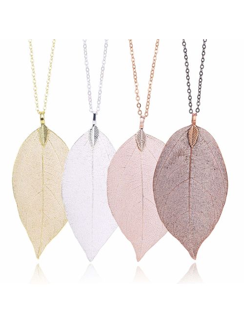 Leaf Long Pendant Necklace Handmade Trendy Filigree Bohemian Jewelry for Women