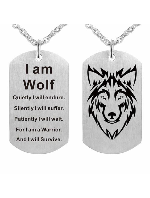 Fashion Wolf Pendant Necklace I am Wolf Fans Gift Dog Tag Jewelry Keychain