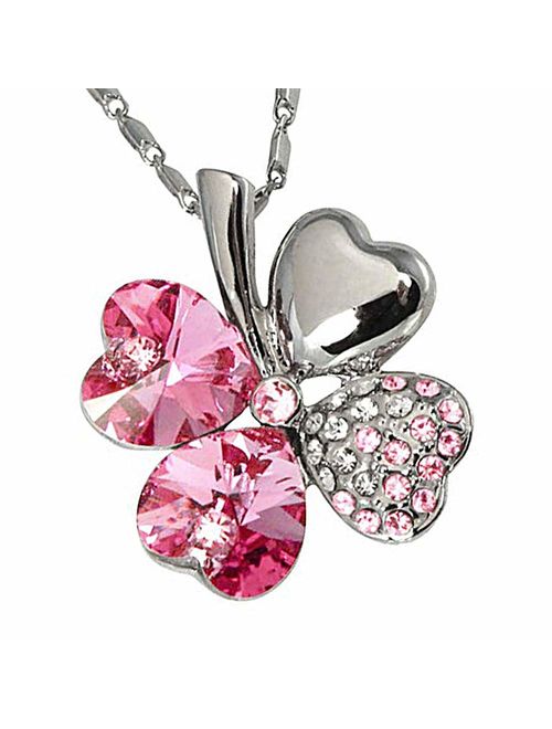 TRUEGOOD Lucky Love Four Leaf Clovers Necklace Crystals,Heart Crystal Pendant with Necklace