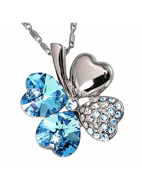 TRUEGOOD Lucky Love Four Leaf Clovers Necklace Crystals,Heart Crystal Pendant with Necklace