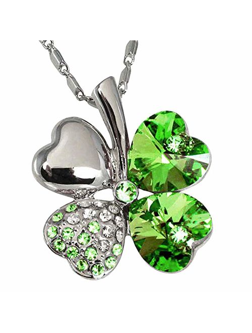 TRUEGOOD Lucky Love Four Leaf Clovers Necklace Crystals,Heart Crystal Pendant with Necklace