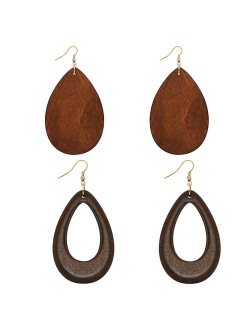 Wowanoo Wood Earrings Natural Wooden Teardrop Earrings Geometric Lightweight Drop Earrings for Women