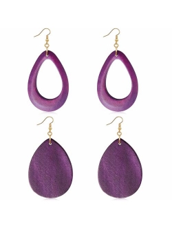 Wowanoo Wood Earrings Natural Wooden Teardrop Earrings Geometric Lightweight Drop Earrings for Women