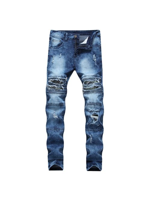 JOSONEY Men's Skinny Slim Fit Ripped Holes Hip Hop Moto Biker Stretchy Fashion Jeans