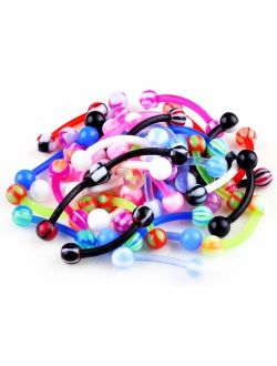 CrazyPiercing Colorful Acrylic Ball Stainless Steel Curved Bar Eyebrow Rings Tragus Piercing, 50Pcs, 16G
