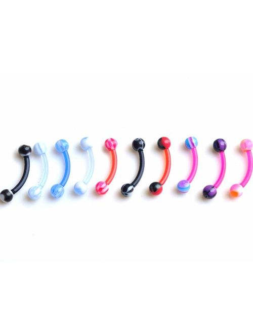 CrazyPiercing Colorful Acrylic Ball Stainless Steel Curved Bar Eyebrow Rings Tragus Piercing, 50Pcs, 16G