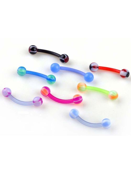 CrazyPiercing Colorful Acrylic Ball Stainless Steel Curved Bar Eyebrow Rings Tragus Piercing, 50Pcs, 16G