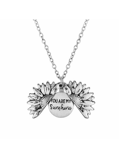 Mucers You are My Sunshine Engraved Necklace Sunflower Locket Necklace