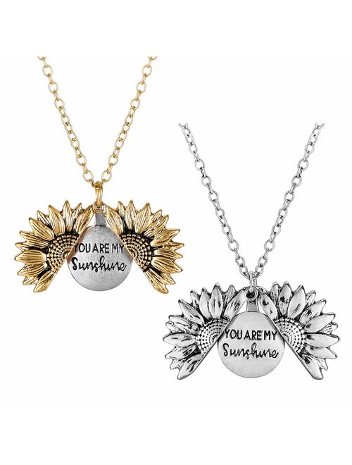 Mucers You are My Sunshine Engraved Necklace Sunflower Locket Necklace