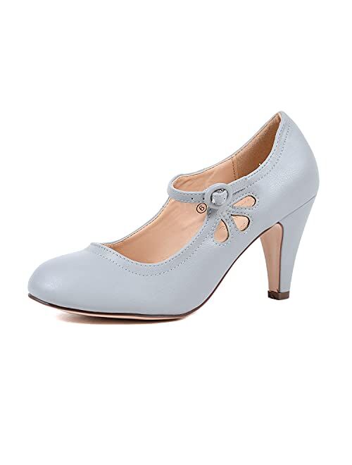 Guilty Heart Womens Mary Jane Mid Kitten Heel Pumps - Comfortable Chunky Heel with Ankle Strap