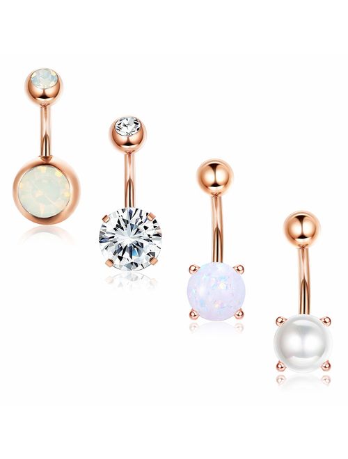 JOERICA 4PCS Stainless Steel Belly Button Rings Navel Body Jewelry Belly Piercing CZ Inlaid