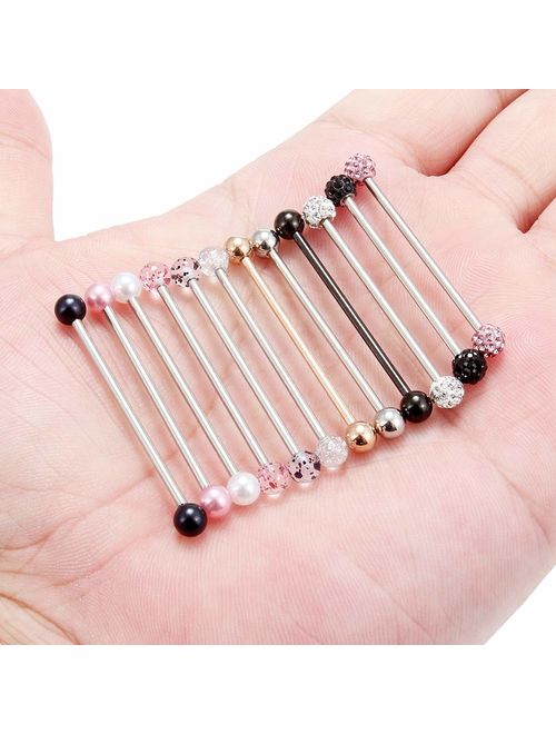 Ruifan 6-12PCS 14 Gauge Industrial Barbell Cartilage Earring Body Piercing Jewelry 35mm 38mm 40mm