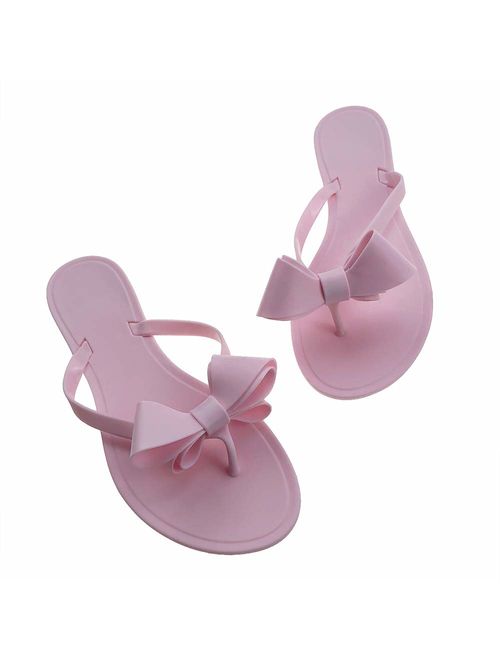 Shoe'N Tale Women Ribbon Bow Sandals Flip Flop Narrow Strap