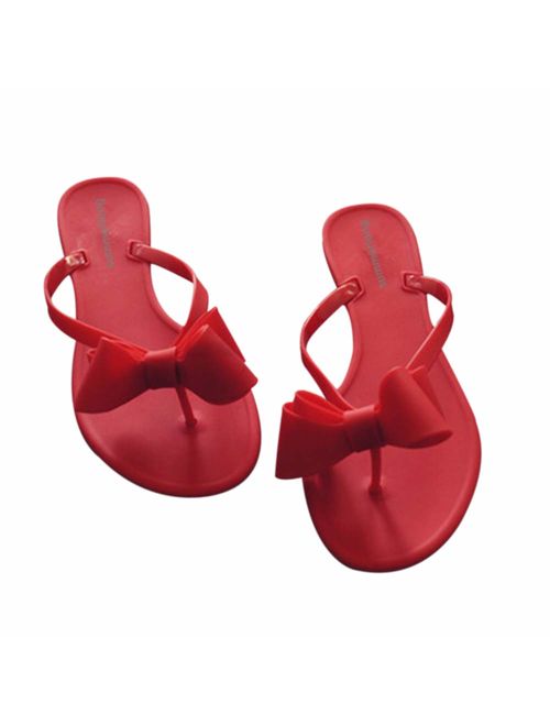 Shoe'N Tale Women Ribbon Bow Sandals Flip Flop Narrow Strap