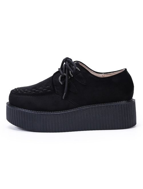 Women's Creepers Wedge Platform Shoes Lace-Up Flat Fashion Oxford