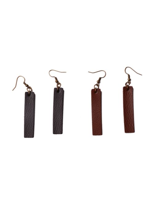 L&N Rainbery 2 Pairs Bar Leather Earrings Antique Looking Rectangle Faux Leather Bohemia Dangle Drop Earrings