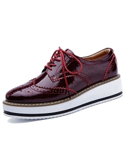 YING LAN Women's Platform Lace-Up Wingtips Square Toe Oxfords Shoe