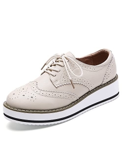 YING LAN Women's Platform Lace-Up Wingtips Square Toe Oxfords Shoe