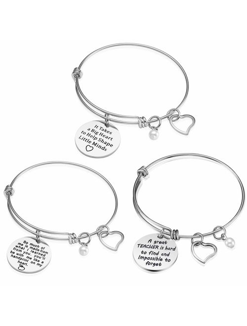 Teacher Appreciation Gift Idea - 3PCS Stainless Steel Expendable Inspirational Bangle Bracelet Set, Best Teacher Jewelry, Thank You Gifts for Women, Christmas Birthday