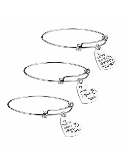 Teacher Appreciation Gift Idea - 3PCS Stainless Steel Expendable Inspirational Bangle Bracelet Set, Best Teacher Jewelry, Thank You Gifts for Women, Christmas Birthday