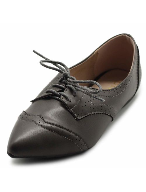 Ollio Womens Ballets Shoes Flats Pointed Toe Oxford 1M1818