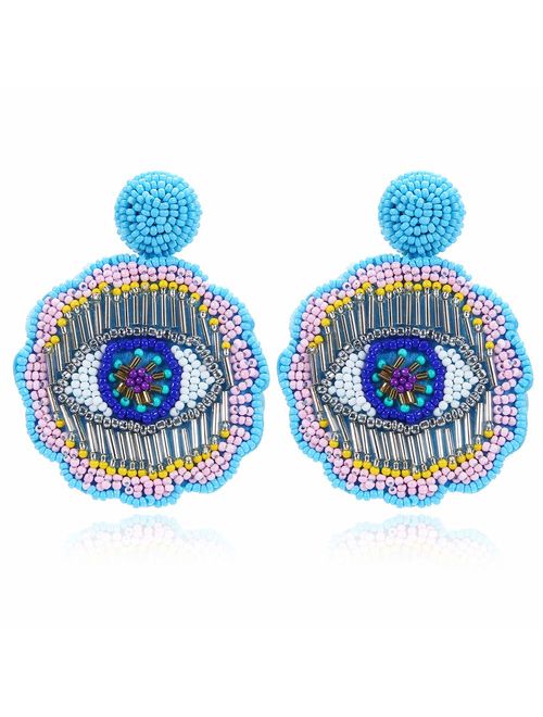 Royalbeier Beaded Earrings Oversized Handmade Seed Beaded Drop Earrings Long Beaded Navajo Indian Dangle Earrings for Women Ladies