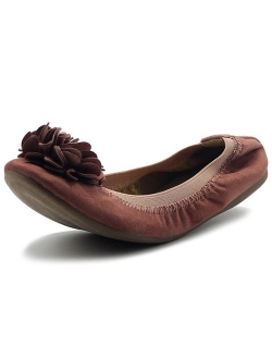 Ollio Women's Shoes Faux Suede Decorative Flower Slip On Comfort Light Ballet Flat