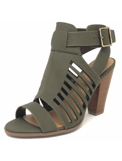 Delicious Yummy Cutout Stacked Heel Sandal