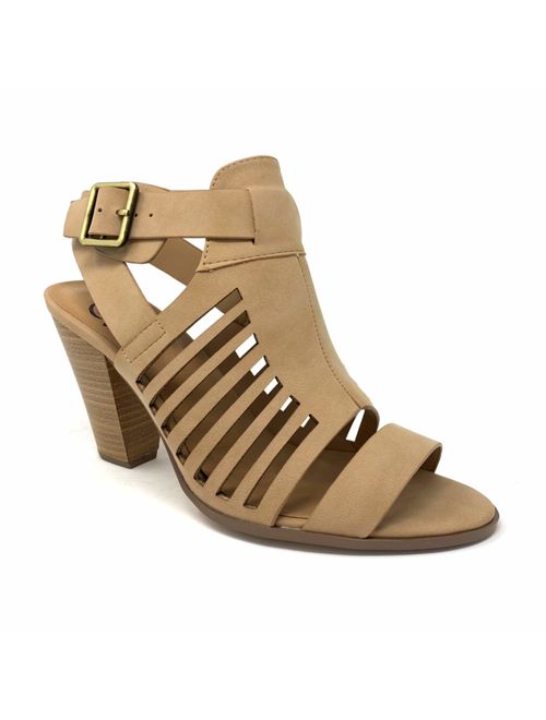 Soda Delicious Yummy Cutout Stacked Heel Sandal