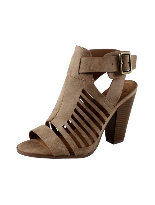 Soda Delicious Yummy Cutout Stacked Heel Sandal