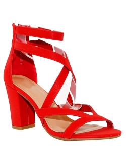 TRENDSup Collection Women's Chunky Heel Ankle Strap Sandals