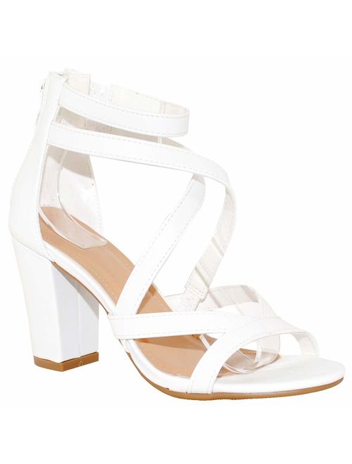 TRENDSup Collection Women's Chunky Heel Ankle Strap Sandals