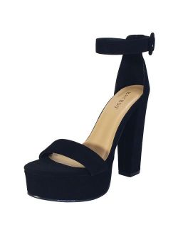 BAMBOO Women's Chunky Heel Platform Sandal with Ankle Strap